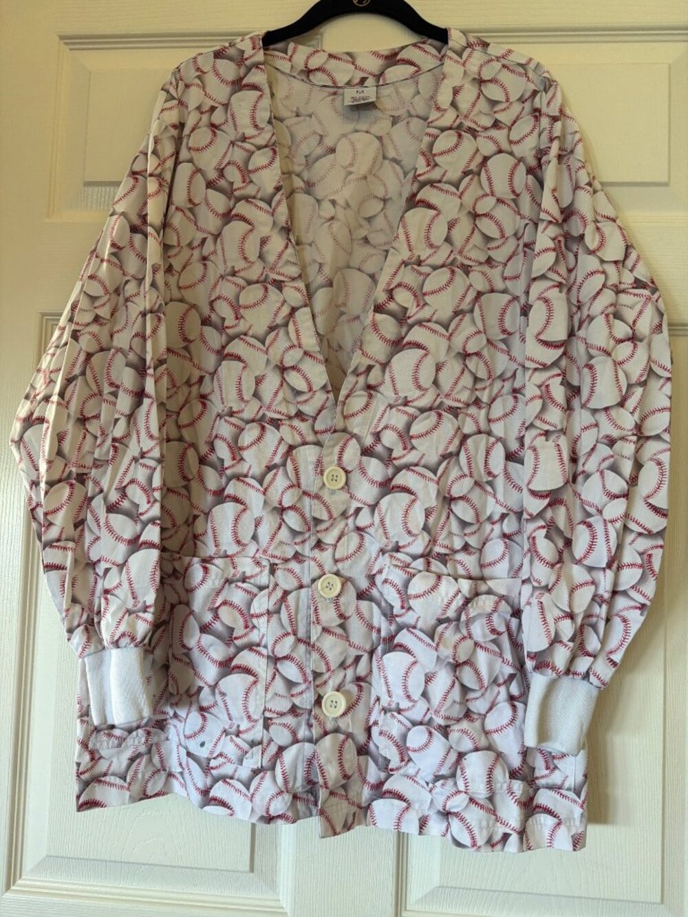 S.C.R.U.B.S. Baseball Print Button-Front Scrub Jacket 100% Cotton M Made In Mexi